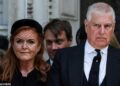 Prince Andrew may have lost all his remaining titles, but he will continue to reside with his ex-wife Sarah Ferguson at Royal Lodge in Windsor. Pictured: The pair at the Duchess of Kent's funeral last month