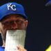 Royals hitting coach Alex Zumwalt goes over strategy with Maikel Garcia during a game against the Minnesota Twins.