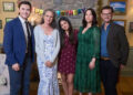 Hallmark Channel Spencer Macpherson as Jacob, Andie MacDowell as Del, Sadie Laflamme-Snow as Alice, Chyler Leigh as Kat, and Evan Williams as Elliot in 'The Way Home' season 3