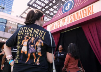 Taylor Swift fans await entry to a TikTok/Taylor Swift fan activation pop-up event to celebrate the release of her latest album