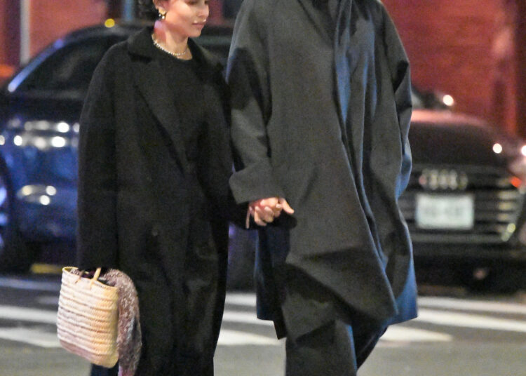 Zoe Kravitz and Harry Styles in New York City where Zoe carries a straw bag and wears loafers