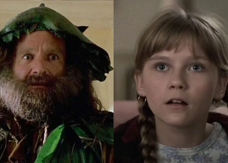 Robin Williams and Kirsten Dunst in different shots from Jumanji.