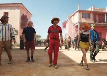 Jacob Romero as Usopp, Taz Skylar as Sanji, Iñaki Godoy as Monkey D. Luffy, Emily Rudd as Nami, Mackenyu as Roronoa Zoro in season 2 of Netflix's 'One Piece.'