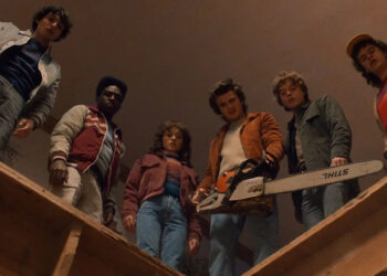Steve holding chainsaw in Stranger Things Season 5.