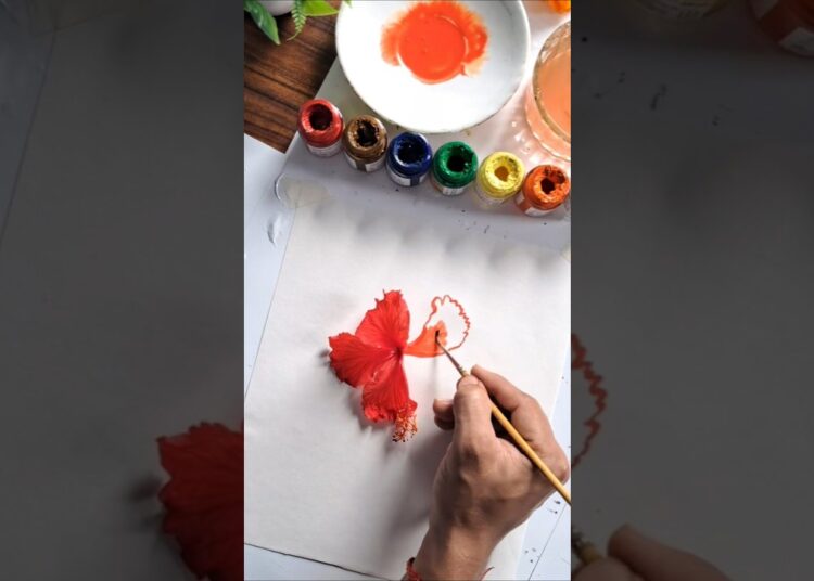 🌺 Half Real Half Painted Hibiscus | Realistic Flower Art 🎨✨|#art #artbox #hibiscus #flowers #shorts