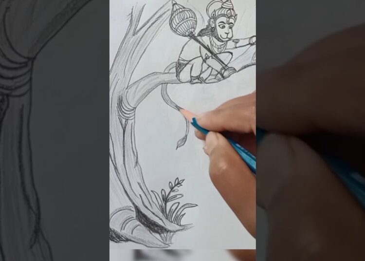 Jai Bajrangbali 🙏 | Powerful Hanuman Ji Drawing  | #art #drawing #artist #bajrangbali #yt #shorts