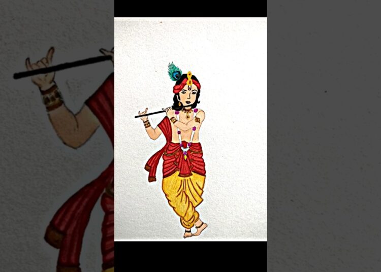 Part:3🎨🪈 Krishna Drawing #youtubeshorts #god #art #instagram #youtube