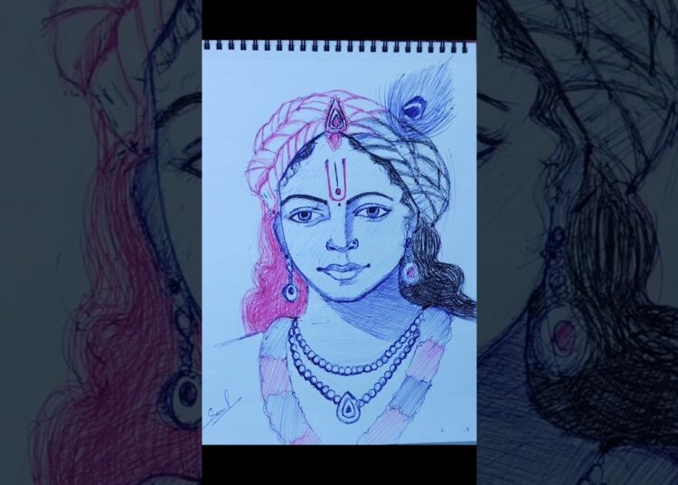 Sri Krishna drawing with pen #art #artist #painting #shorts #short #yt #ytshorts #stillife