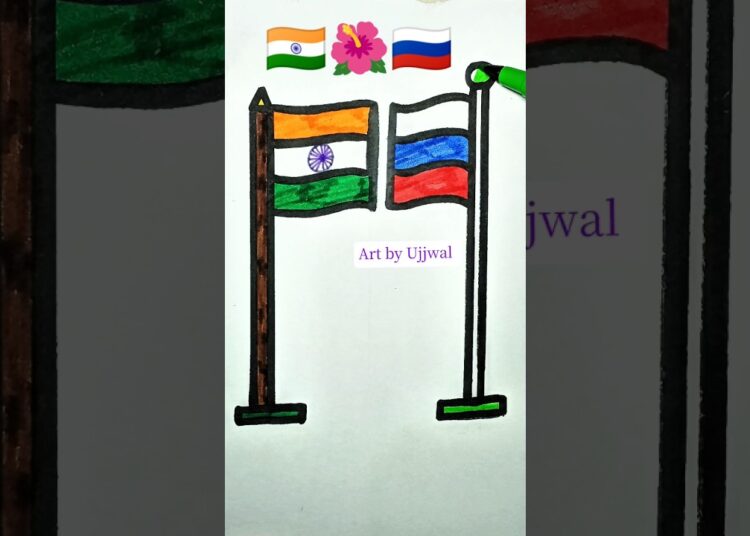 India Flag 🇮🇳 Russia Flag 🇷🇺#art #republicday #artist #shorts #shortsfeed #artbyujjwal
