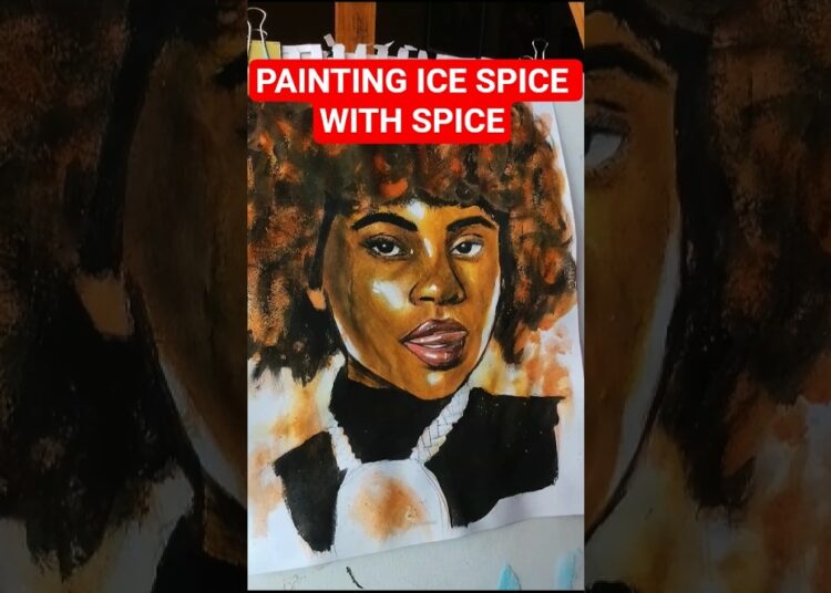 Painting Ice Spice… With Actual SPICE 😳🌶️ #art #portrait #shortsfeed #icespice
