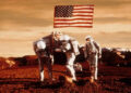 The astronauts planting thee American flag on Mars in Mission to Mars