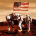 The astronauts planting thee American flag on Mars in Mission to Mars