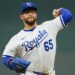 Sep 4, 2025; Kansas City, Missouri, USA; Kansas City Royals starting pitcher Noah Cameron (65) pitches during the first inning against the Los Angeles Angels at Kauffman Stadium. Mandatory Credit: Jay Biggerstaff-Imagn Images