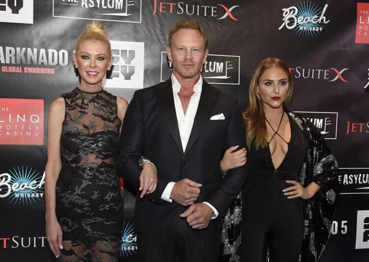 From left, Tara Reid, Ian Ziering and Cassie Scerbo, seen at the 2017 "Sharnado 5: Global Swarming" premiere in Las Vegas, starred in the franchise. File Photo by David Becker/UPI