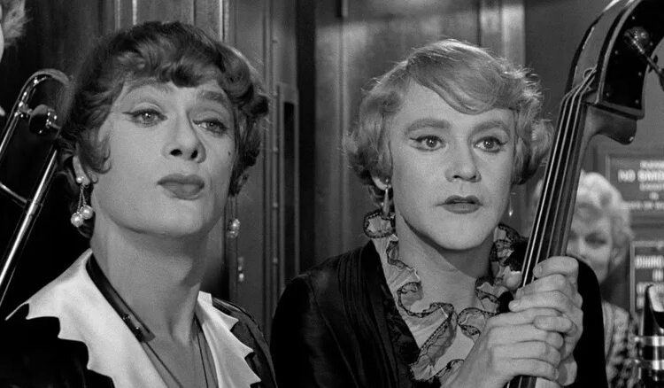 Josephine and Daphne standing together in Some Like It Hot