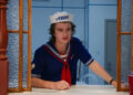 Steve Harrington in his Scoops Ahoy outfit in Stranger Things