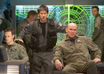 Bob Akester/SCI FI Channel Kirby Morrow, Joe Flanigan, and Mitch Pileggi in 'Stargate: Atlantis'