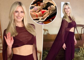Ali Larter leaves little to imagination in sheer burgundy outfit at London 'Landman' premiere
