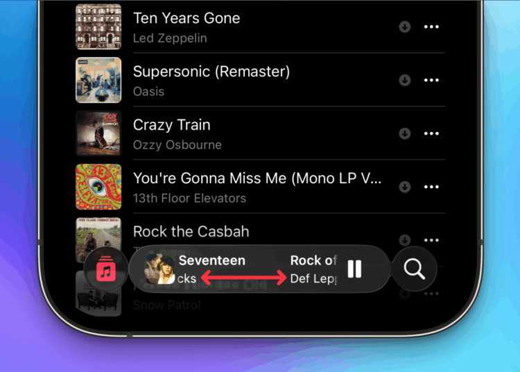 Swipe to swap songs in Apple Music in iOS 26.1.