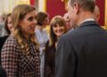 Princess Beatrice pictured accepting her role as deputy patron of The Outward Bound Trust with her uncle Prince Edward at a reception and dinner at St James's Palace on Thursday