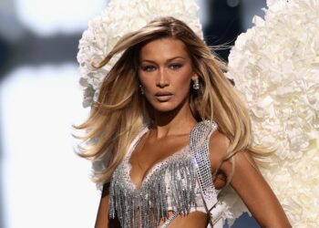 Bella Hadid Goes Sheer for Orebella With a Rainbow Dress