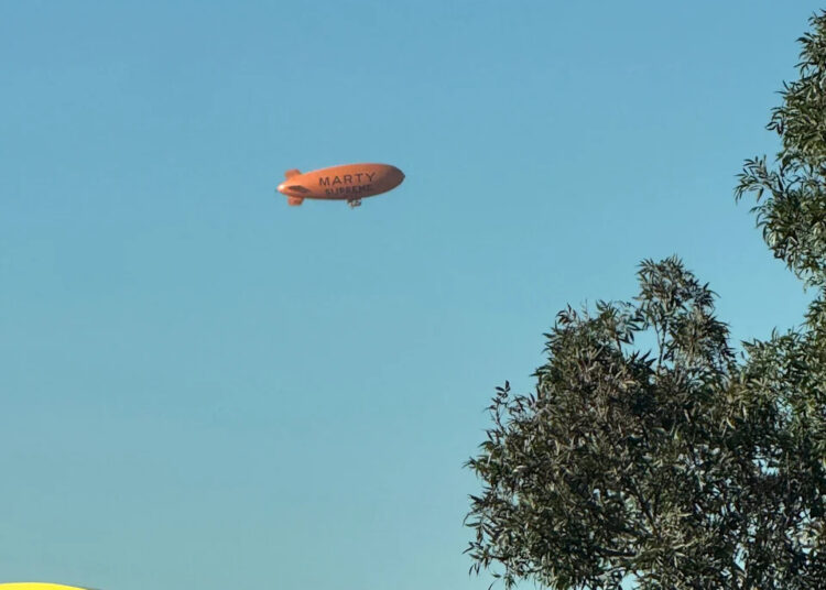 The promotional blimp for "Marty Supreme," a film starring Timothée Chalamet, was spotted hovering over the Sun City early Monday, Nov. 10.