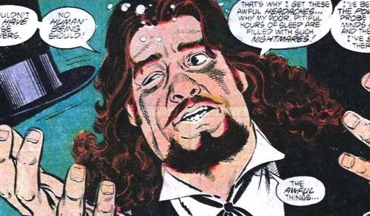 Milton Fine holding a top hat and looking desperate in Superman