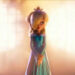 Rosalina standing in front of explosion in The Super Mario Galaxy Movie.