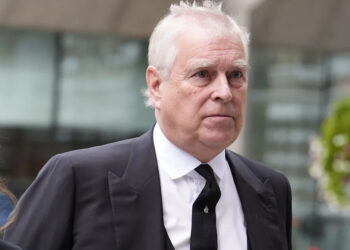 Prince Andrew arrives for the Requiem Mass service for Katharine, Duchess of Kent at Westminster Cathedral on Sept. 16, 2025, in London, England.