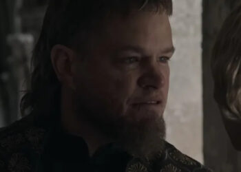 Matt Damon as Sir Jean de Carrouges is seen in closeup in The Last Duel