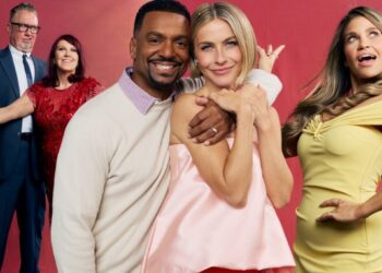 Chris Haston, Kate Flannery, Alfonso Ribeiro, Julianne Hough, Danielle Fishel at the Deadline x Dancing with the Stars 20th Anniversary Portrait Studio at CBS Television City on November 11, 2025 in Los Angeles, California