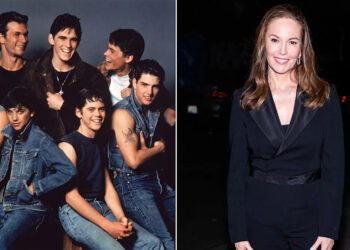 A split of "The Outsiders" cast in 1983 and Diane Lane in 2025.