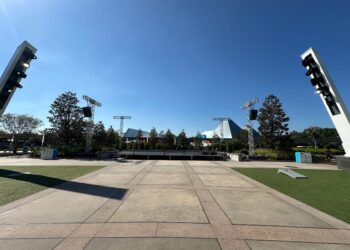 The holiday stage for JOYFUL! A Celebration of the Season is currently being installed at EPCOT over at the CommuniCore Plaza Stage.