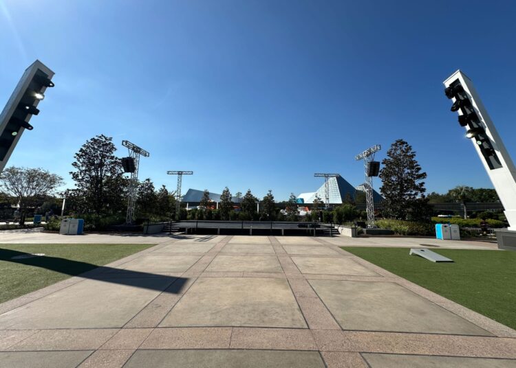 The holiday stage for JOYFUL! A Celebration of the Season is currently being installed at EPCOT over at the CommuniCore Plaza Stage.