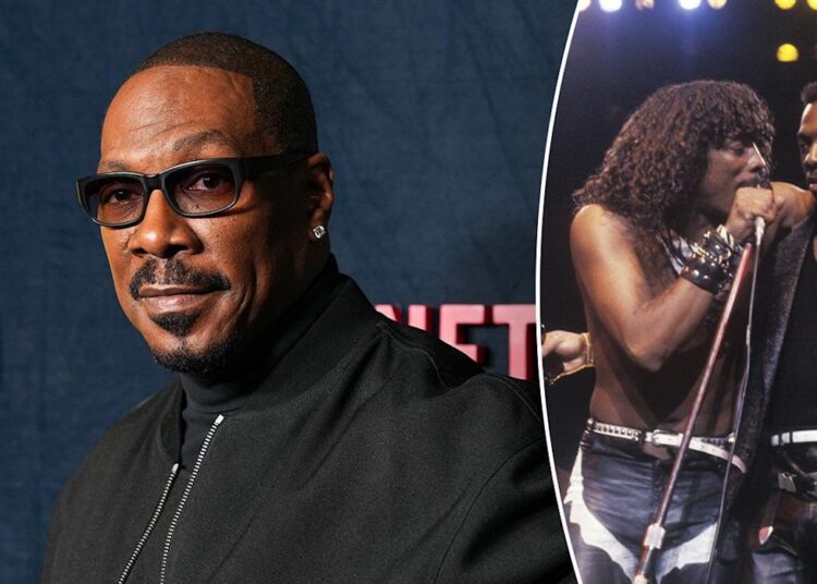 Split of Eddie Murphy on the red carpet and Murphy with Rick James