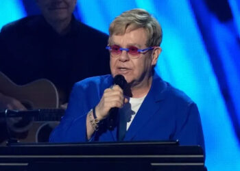 Elton John performs during the 2025 Rock and Roll Hall of Fame Induction Ceremony on Saturday, Nov. 8, 2025, at L.A. Live in Los Angeles. (AP Photo/Chris Pizzello)