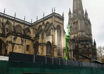 Film crews in St Mary Redcliffe Church