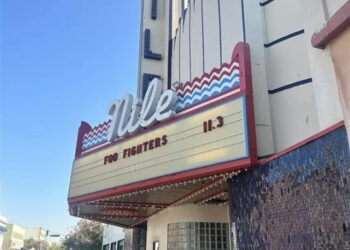 The Nile Theater’s marquee displaying the Foo Fighters Nov. 3 show date after a surprise announcement on social media on Sunday.