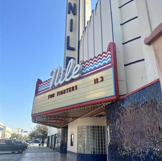 The Nile Theater’s marquee displaying the Foo Fighters Nov. 3 show date after a surprise announcement on social media on Sunday.