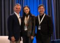 Charles Goldstuck (left), recording artist Daya (center), and David Conway (right), president of Hard 8 Working Group & Daya’s manager, at the GoldState Conversations in Music conference hosted at Pier Sixty-Six in Fort Lauderdale, Florida, (Credit: Hugo Juice Gonzalez)