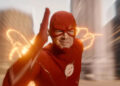 Grant Gustin's Barry Allen running through Central City as The Flash in the series' final scene.