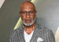James Pickens Jr. wears grey striped suit