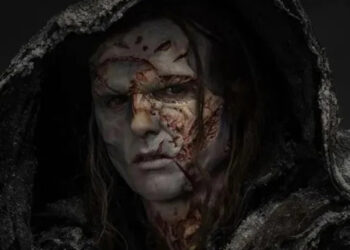 The Creature and his stitched-up face in Frankenstein