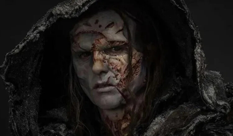 The Creature and his stitched-up face in Frankenstein