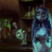 Emily in a wedding dress, in a bar full of dead people in Corpse Bride