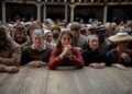 Shakespeare's wife surrounded by groundlings in the theater