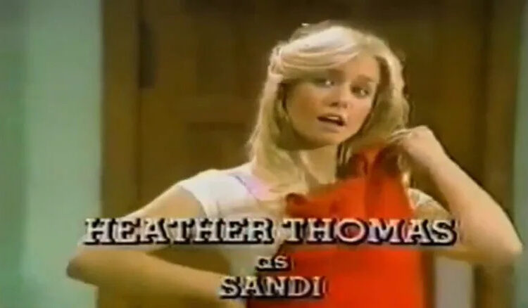 Title card for Heather Thomas playing Sandi in "Co-Ed Fever" (1979)