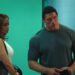 Dawn Staples and Mark Kerr talking to a doctor in The Smashing Machine