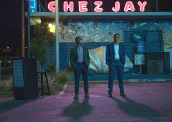 Former drama school friends Timothy (Billy Crudup, left) and Jay (George Clooney) have a tense confrontation in the Netflix meta dramedy "Jay Kelly."