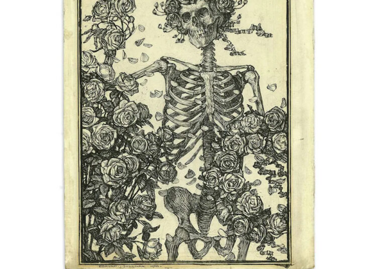 The original Skeleton Amidst Roses" illustration by Edmund J. Sullivan is among the artworks to be on display during the "60 Years of the Grateful Dead" exhibition in Grass Valley. (The Chambers Project)